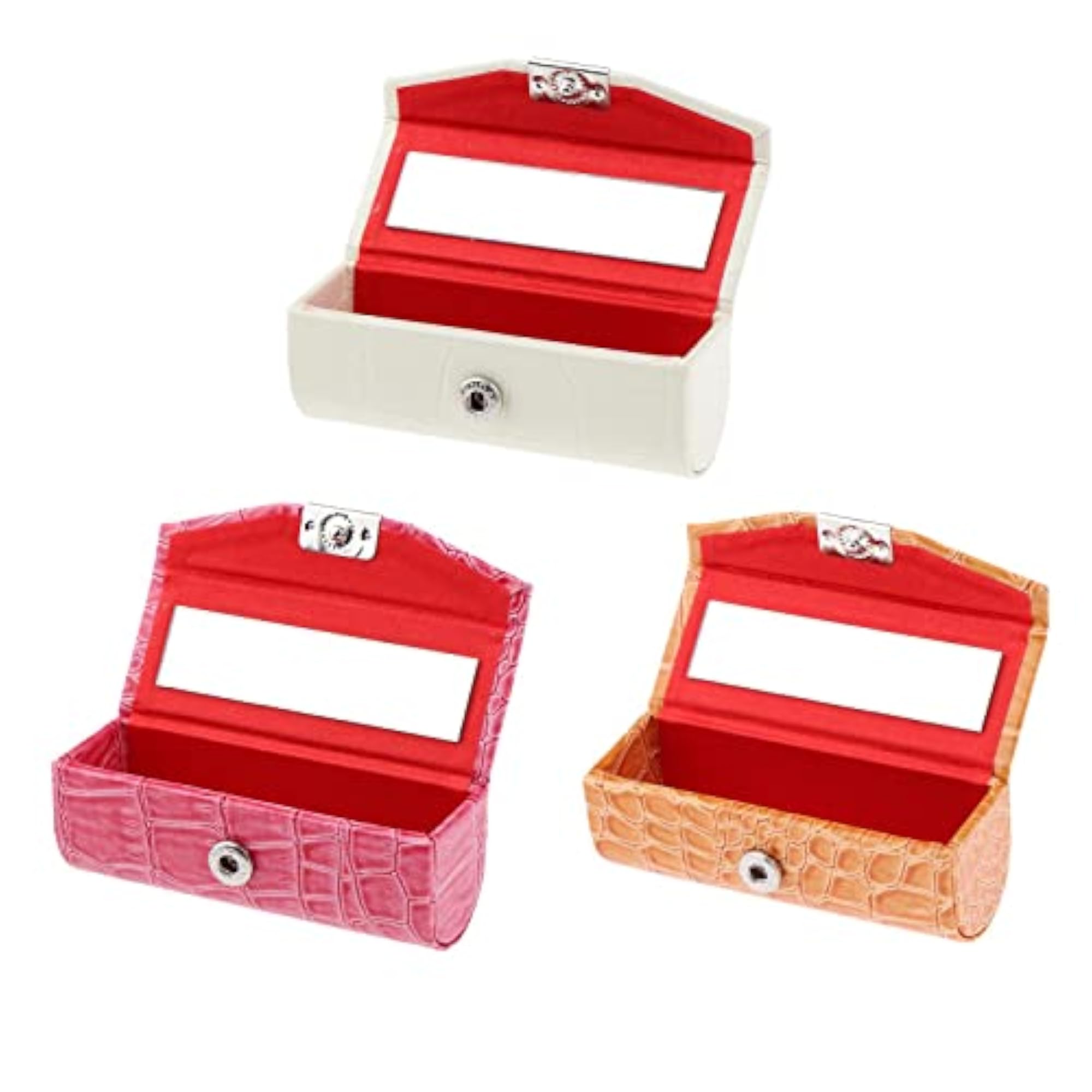 3x Lipstick Case Rose Red, White, and Orange Storage Box