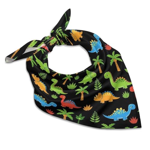 PUYWTIY Cute Cartoon Dinosaurs Silk Feeling Scarf Women's Fashion Headscarf, Small Square Satin Neckerchief Lightweight Hair Scarf Short Bandana, 18x18 Inch