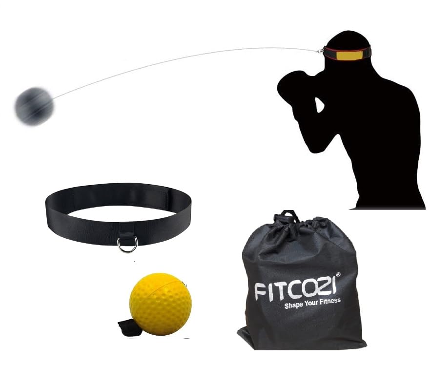 FITCOZI Boxing Reflex Ball Headband Punching Ball Eye Coordination Training Boxing Equipment for Training for Home Gym Boxing Speed Ball (Yellow)