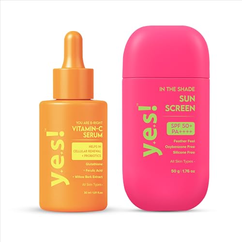 Image of Yes! Skincare In The Shade Sunscreen(50g) with SPF 50 Plus PA++++ & You are B-RIGHT Vitamin C Serum(30g) with Glutathione | Alcohol & Silicone Free Korean Skincare Combo For All Skin Types