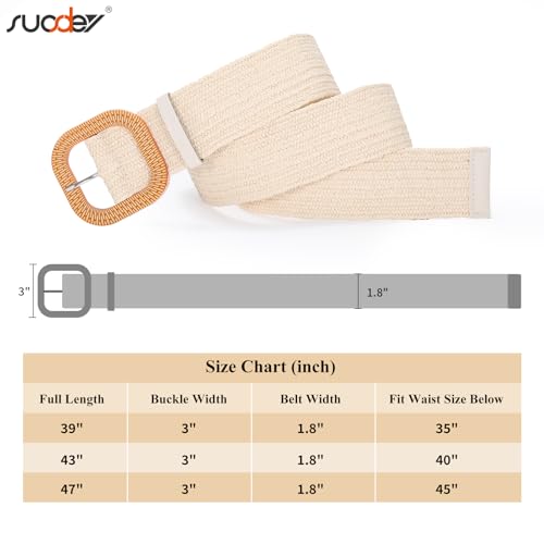 Image of SUOSDEY 2 Pack Straw Woven Elastic Belt Braided Stretch Wide Boho Rattan Waist Belt for Women Dresses, 07-black+beige, Fit Waist up to 35''