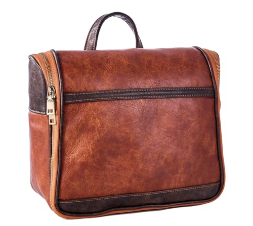 EURYNOME Hanging Toiletry Bag for Women and Men, Large PU Leather Toiletries Organizer, Water-resistant Bathroom Shaving Kit for Cosmetics, Makeup Case