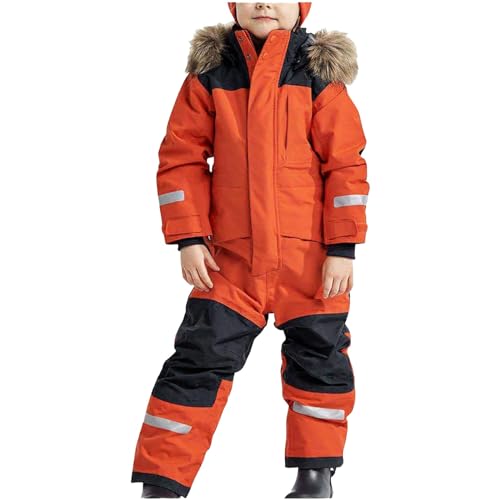 Girls Boys' 1-Piece Heavyweight Snowmobile Winter Snowsuit with Removable Hood Windproof Jumpsuit (Orange, 4-5 Years)