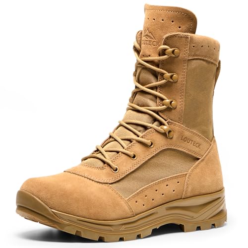 Men's Breathable Tactical Military Work Boots Side Zipper Leather Lightweight Hiking Motorcycle...