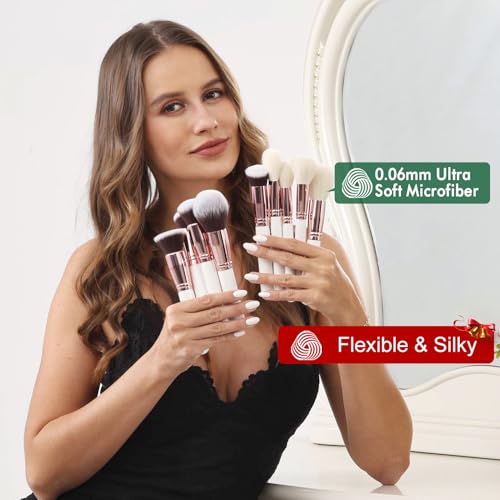 Pro makeup Artist Brushes Set 32Pcs Luxury Goat Hair Horse hair Makeup Brush Set eye and face brushes for every possibility By Bueart Design (Pearl White)