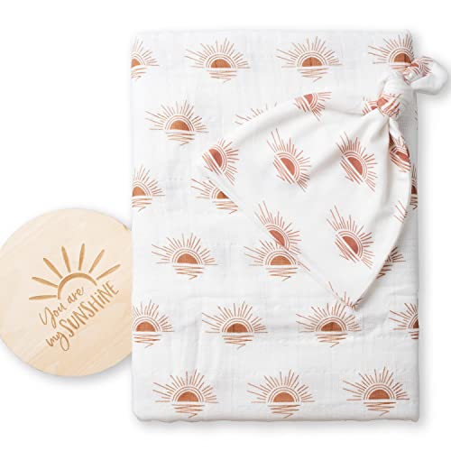 Image of Miaoberry 100% Organic Cotton Baby Muslin Swaddle Blanket Set| Clay Rust Boho Sunrays| Gender Neutral for Boys Girls|Rust Sunset Sunshine| Hospital Newborn Receiving Blanket |Newborn Unisex