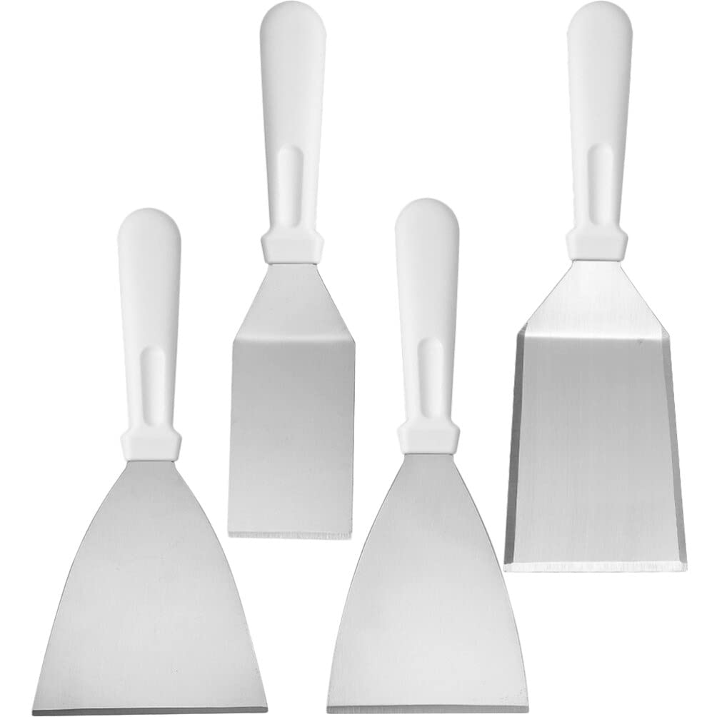 SHERCHPRY 4pezzi Spatola Cucina in Acciaio Inox Strumento di Cottura Resistente al Calore Impugnatura Ergonomica per Mescolare Girare e Friggere Comodo da Usare Pulire