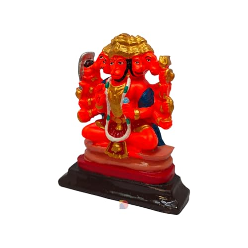 Image of KD HUB Hanuman murti - Hanuman Idol for Home Decor & Office - Panchmukhi - (12 cm) (Sindoori) - Small Size