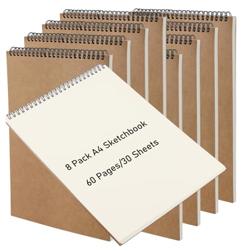 Carnet de croquis A4 lot de 8 cahiers à couverture rigide marron pour le dessin nomade