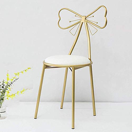 JOYBASE Bow Shaped Vanity Chair, Iron Make Up Leisure Chair, Bedroom Princess Chair, Girls Ladies Creative Makeup Stool with Back Butterfly Bow Tie (White & Yellow Bronze)