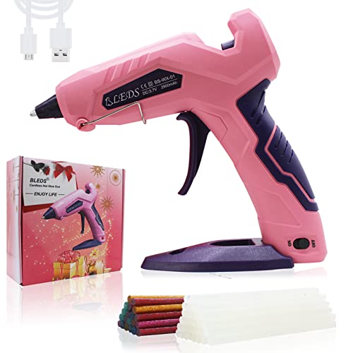 Cordless Hot Glue Gun, BLEDS USB Rechargeable Glue Gun with 30 Pcs Glue Sticks Stand-Up Hot Melt Glue Gun Built-in 2900 mAh Lithium-ion Cordless Glue Gun For Craft, Valentine Decor, DIY (Patented)