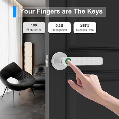 Image of Fingerprint Door knob, Fingerprint Door Lock with Keypads,Keyfob Card,Bluetooth,Key,Biometric Smart Lock for Home Bedroom Apartment