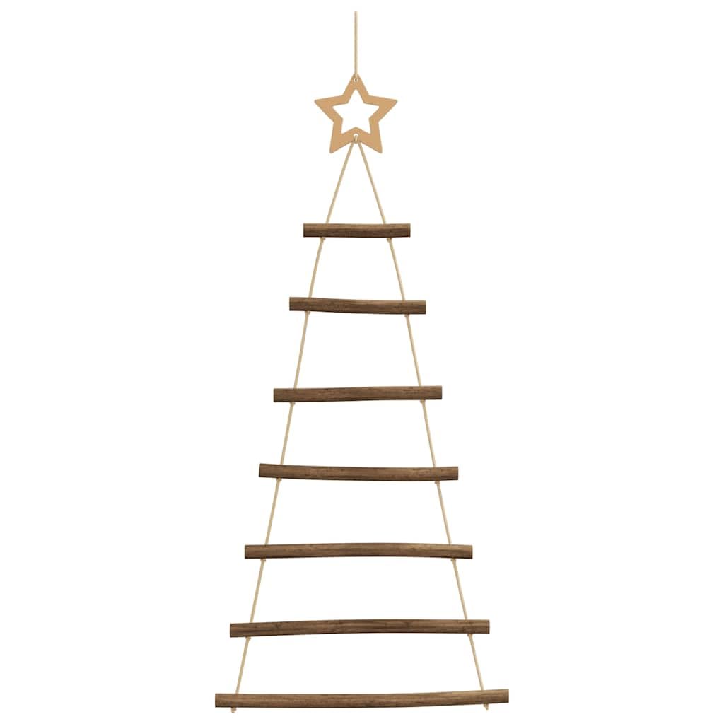 Lot de 2 arbres de Noël à suspendre en bois naturel avec étoiles en dentelle - 42 x 90 cm - Pour salon, couloir, fenêtre, balcon et décoration de Noël festive avec boules et guirlande lumineuse