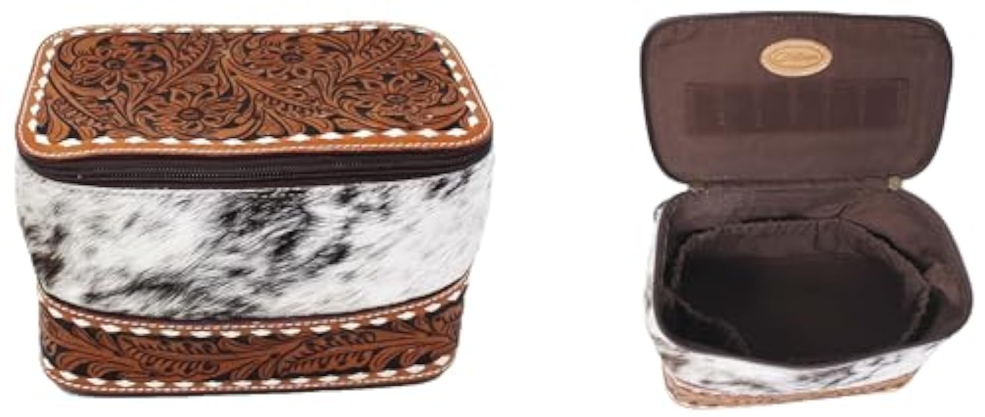 Western Floral Tooled Leather Travel Toiletry Dopp Kit
