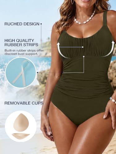 Image of One Piece Swimsuit for Women Tummy Control Bathing Suits Ruched Swimwear