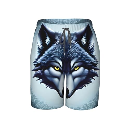 Fierce Wolf Head Youth Beach Pants, Soft and Breathable, with Drawstring Waist, Suitable for Sports and Leisure.