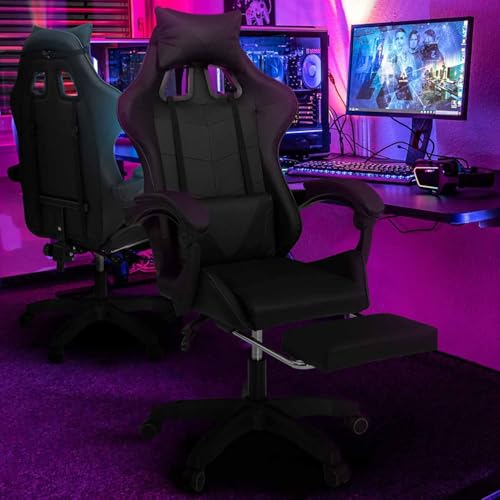 IDMarket - Fauteuil de Gaming Alex réglable avec Repose-Pied, Coussin de tête et Coussin Lombaire Noir – Image 3