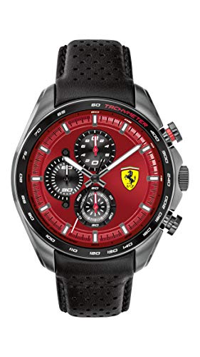 Ferrari Men's SPEEDRACER Stainless Steel Quartz Watch with Leather Calfskin Strap, Black, 22.5