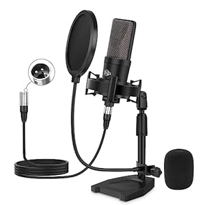 XLR Microphone Professional Cardioid Gaming Mic Kit with Desktop Stand,Shock Mount,Pop Filter,PC Computer Studio Condenser Microphone for Podcast Recording,Streaming,Voice Over,ASMR,YouTube