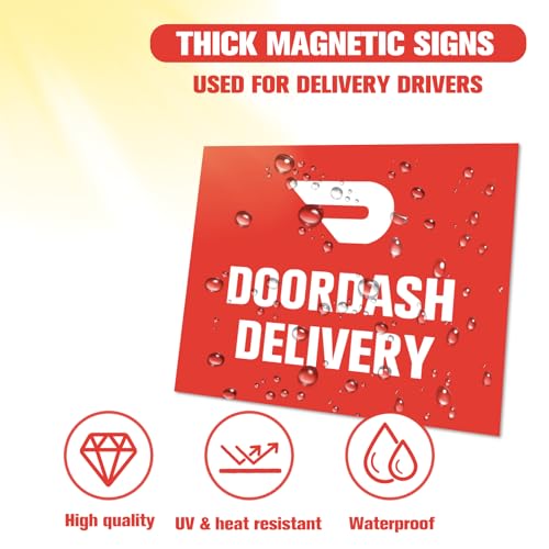 Image of 3 Pack Magnets - Car Vehicle Delivery Signs (2 Large 8 x 10 inch, 1 Small 5 x 7 inch) - Magnetic Driver Signs For DoorDash (Red) Easily Identify Your Driver!