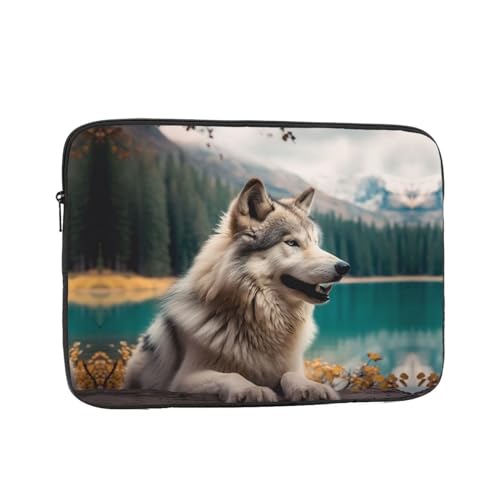 Funda para laptop Kururi con diseño de lobo 17 pulg negro