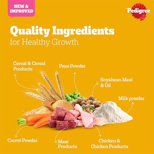 Image of Pedigree Puppy Dry Dog Food, Meat & Milk, 10 kg, Contains 37 Essential Nutrients, 100% Complete & Balanced Food for Puppies (Pack of 2)