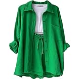 Set completo di tuta --- Set di tute estive da donna in 2 pezzi dalla vestibilità comoda, scollo con colletto Maniche lunghe, bottoni nascosti sul davanti, sfoderato, non trasparente. Top dalla vestibilità ampia adatti alla maggior parte delle forme del corpo.