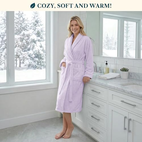 Image of PAVILIA Womens Robe Fleece Plush Soft, Fluffy Fuzzy Cozy Warm Bathrobe, Shower Spa House Long Robe for Women