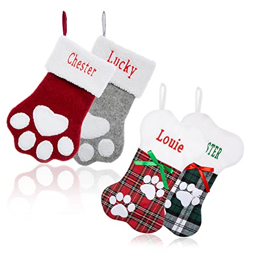 Personalized Christmas Stocking for Dogs Cats, Custom Embroidered Name Pet Paw or Large Bone Shape Christmas Stockings ,Xmas Decorations Fireplace Hanging Stockings Family Holiday Dog Cat ?1 pcs?