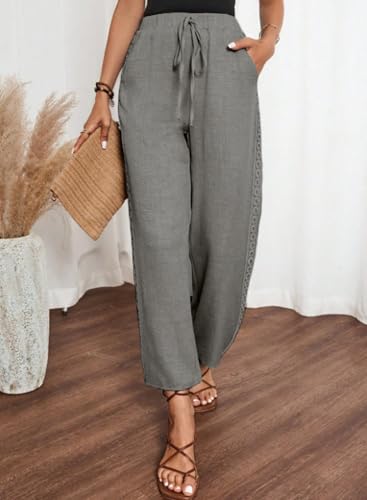 Image of Acelitt Women Casual Lightweight Drawstring Elastic Waist Pants with Pockets, S-XXL