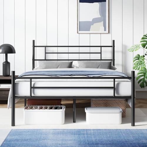 Avenco Metal Platform Bed Frame King Size with Classical Headboard and Footboard, 14 Inch, Under Bed Storage, Strong Metal Slats Support, Mattress Foundation, No Box Spring Needed