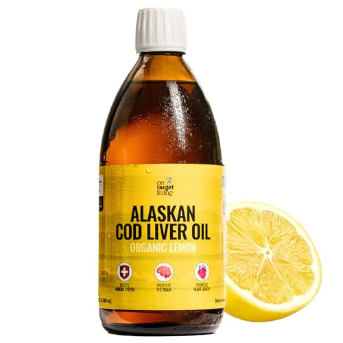 On Target Living Alaskan Cod Liver Oil Liquid | Organic Lemon Flavor 16.67 oz | Line Caught in The USA | Naturally Occurring Vitamin D | Rich in Omega 3 DHA/EPA | Non-GMO Project Certified