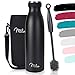 Milu Edelstahl Trinkflasche 500ml, 750ml, 1000ml – Thermosflasche, Isolierte Wasserflasche, Auslaufsichere Isolierflasche doppelwandig, Kohlensäure geeignet – inkl. Reinigungsbürste (Schwarz, 500ml)