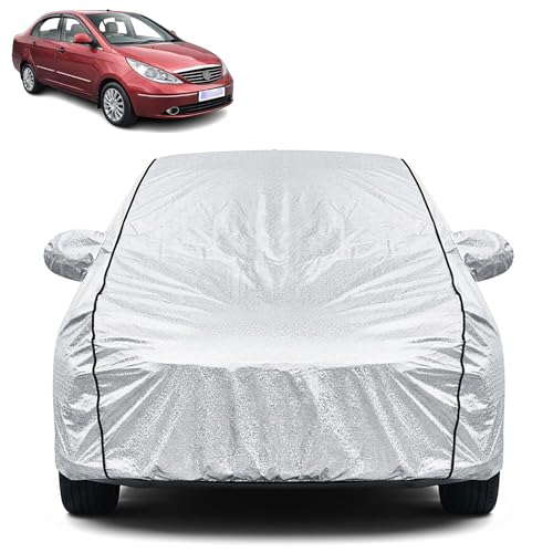 Image of Waterproof Car Cover for Tata Manza | Dustproof, UV Resistant & Scratch Protection | Soft Cotton Lining | Triple Stitched | Mirror Pockets & Elastic Fit | Silver