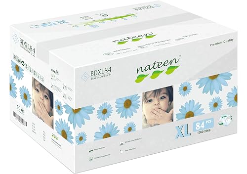 Image of Nateen Premium Baby Diapers, Overnight Use Disposable Diapers for Sensitive Skin, Ultra Thin Diapers with Comfortable Fit. Size 5 (X-Large), 84, Count.