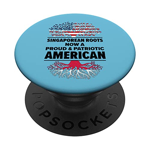 Singaporean American Patriot USA Grown Singapore US Flag PopSockets Swappable PopGrip, Black