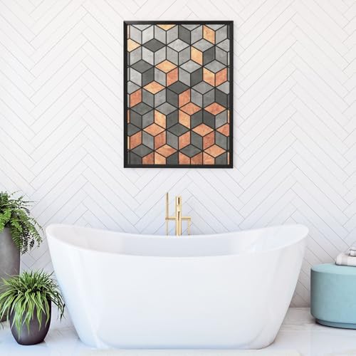 Cubes de béton et de cuivre habillez un mur vide avec ce cadre noir 30x40
