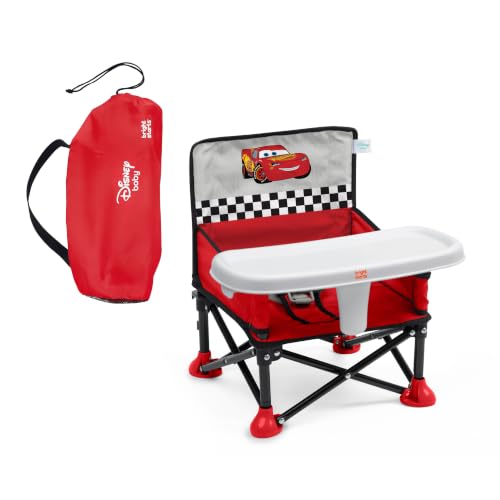 Image of Disney Pixar Cars Pop 'N Sit Portable Booster by Bright Starts, Indoor /Outdoor Use, Floor Seat with Feeding Tray, Red, Unisex, 6 Months - 3 Yrs