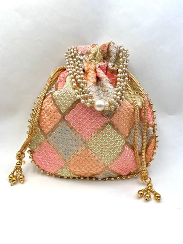 Image of BYRA Women Multi Color Thread Silk Potli Bag for Gift Purpose