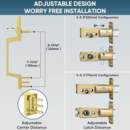 Image of TICONN Double Front Door Handle Set, Heavy Duty Square Door Lever and Single Cylinder Deadbolt Combo for Side by Side Entrance Exterior Doors (Satin Brass)