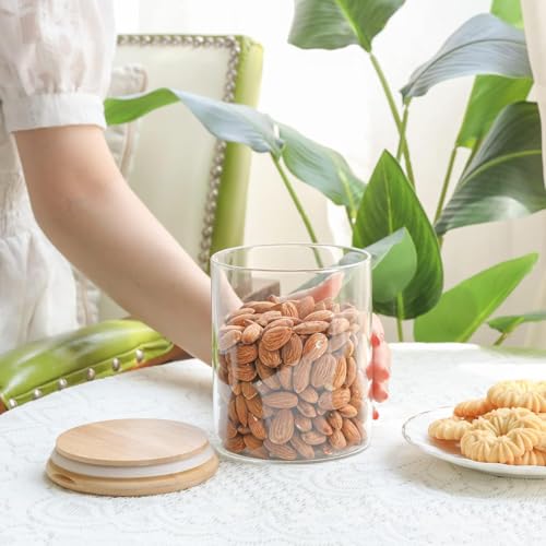 Image of MARTVIA Glass Food Storage Jars with Bamboo Lids 650ml Set of 2, Wide Mouth Lid Jar for Home Kitchen,Flour, Sugar, Coffee, Pasta, Oats, Grains, Cookies, Snacks (Round 650 ML Jar, SET OF 2)