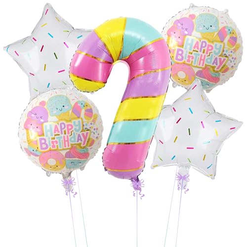 Image of Rozi Decoration Candy Theme Foil Balloon Set | 5-Piece Ice Cream & Candy Design Balloons with Star & Round Shapes | Birthday Party Decor for Kids (Boys & Girls)