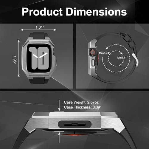 Image of Luxury Metal Case with Band Compatible for Apple Watch 44mm 45mm 46mm 49mm,Men Rugged Protective Bumper Cover with Soft Silicone Strap for iWatch Series 11 /10 /9 /8 /7 /6 /SE3 /SE2 /SE /5 /4 and Ultra 3 /2 /1 49mm