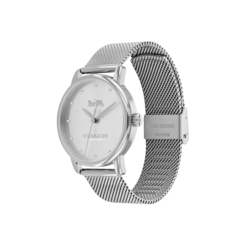 Image of Coach Grand Qtz Basic Silver White Round Dial Women's Watch|Stainless Steel Material|Silver Color Band - 14000106