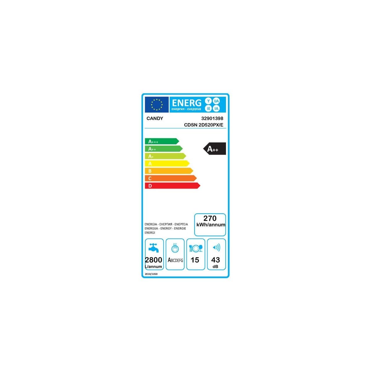 Candy Brava CDSN 2D520PX Lavastoviglie da Incasso, 15 Coperti, 9 Programmi, Wi-Fi + BLE, Connesso, Partenza Ritardata, Classe E, 59,8x57x82 cm, Inox