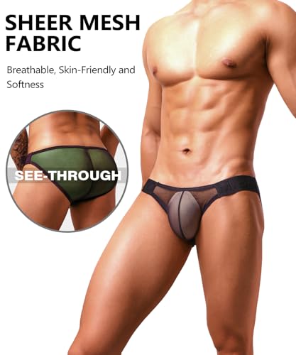 Men's Sexy Low Rise Underwear See-through Sheer Briefs Mesh Pouch Breathable Soft Underpants3