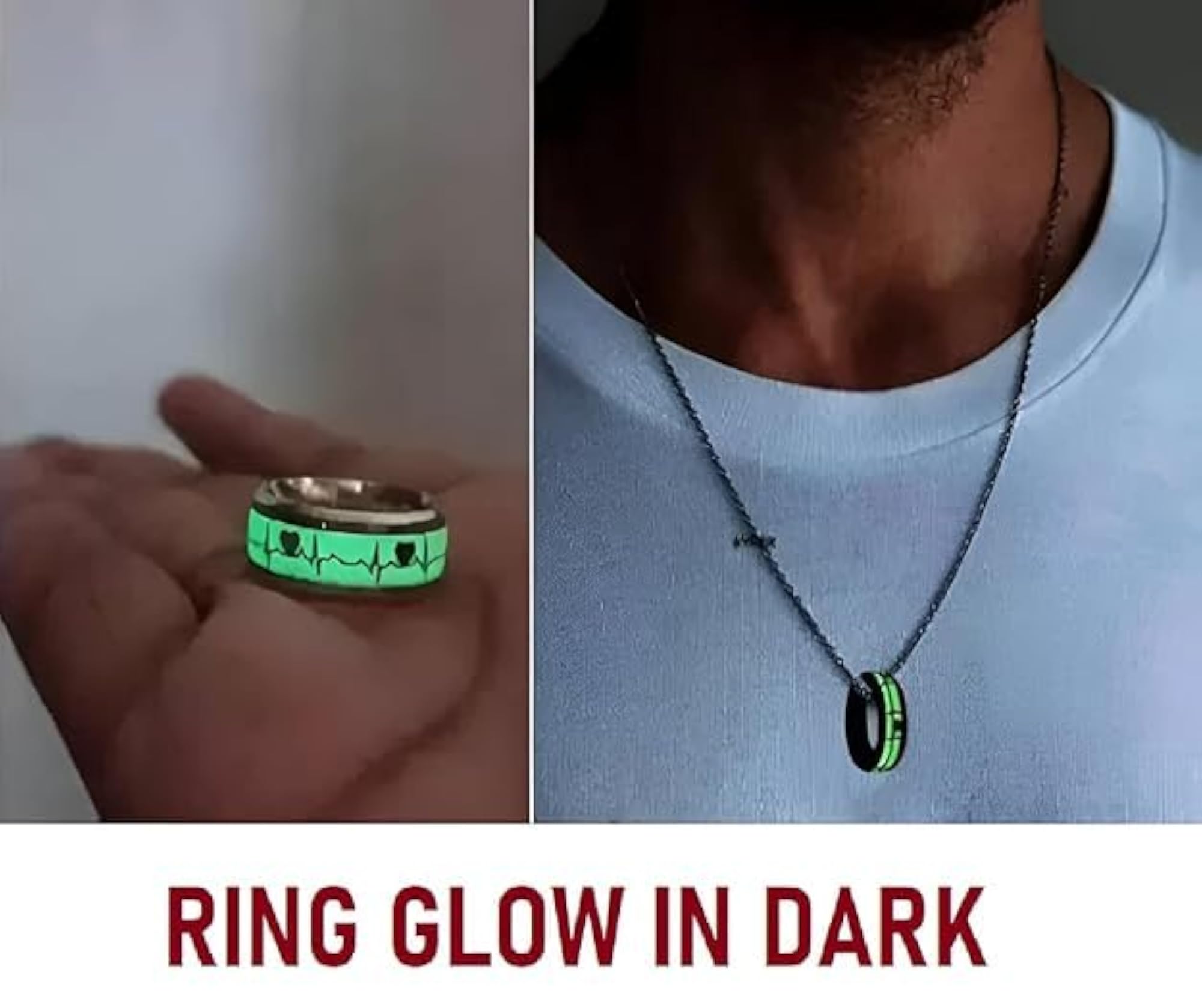 Men's Glow in the Dark Radium Ring Stainless Steel Pendant