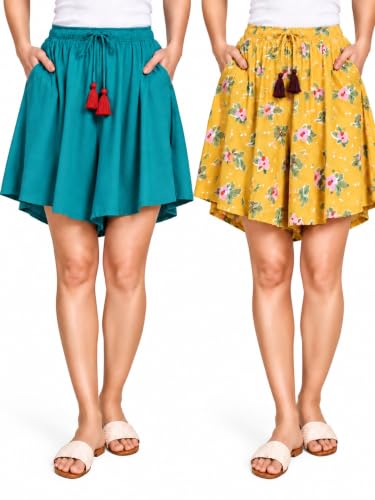 Image of B STORIES Women's Viscose Printed Lounge Culotte Shorts (Pack of 2)
