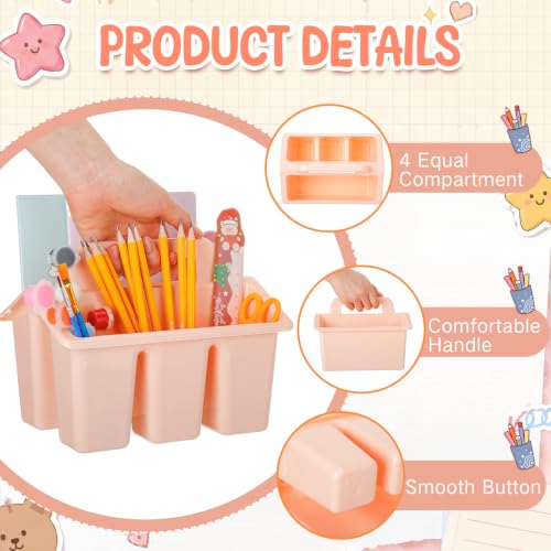 Image of WILLBOND 12 Pcs Classroom Storage Caddies Stackable Utility Caddies with 4 Compartment Plastic Caddy with Handle Portable Storage Bins Organizers for Kids Schools Art Craft Supplies(Pink)
