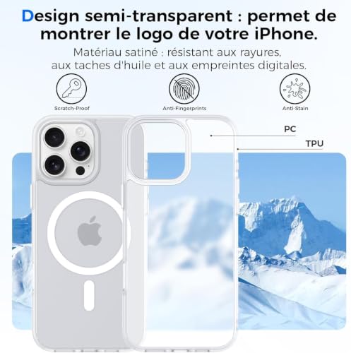 Image of DIZORO for iPhone 16 Pro Max Case Compatible with Magsafe Slim Thin Hard PC Translucent Frosted Rugged Drop-Proof Shockproof Protective Case for iPhone 16 Pro Max (Clear) Visit the Store